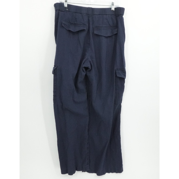 Abercombie Fitch Pants Womens Medium Blue Cargo Linen Blend Ultra Wide Leg - Picture 10 of 13